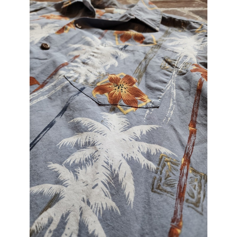 Vintage KoleKole Hawaiian Button Shirt Flowers Floral USA Mens Large Blue
